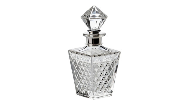 Elegant empty crystal glass perfume bottle isolated on transparent background