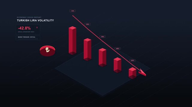 Falling red bar graph showing financial decline on dark digital background, business analytics and data loss visualization