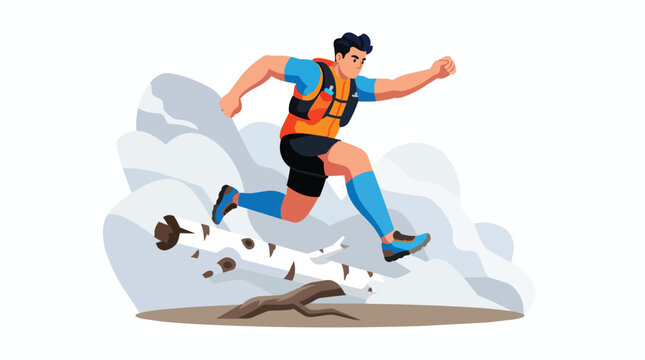 Runner Climbing Rocky Mountain Terrain