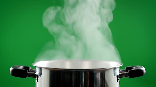 Steaming Pot on Green Screen Background.