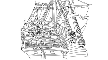 Fototapeta premium HMS Victory Ship Line Art Illustration Isolated Transparent Background