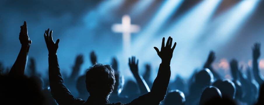 Worship church cross crowd hands praise faith religion spirituality light