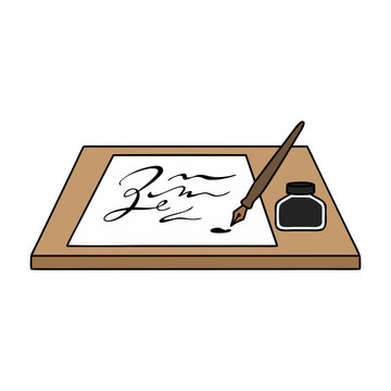 Historical Writing Desk and Authentic Signature Concept