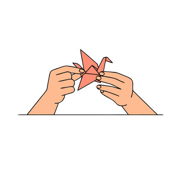 Traditional Paper Origami Crafting and Mindful Hands-On Hobby