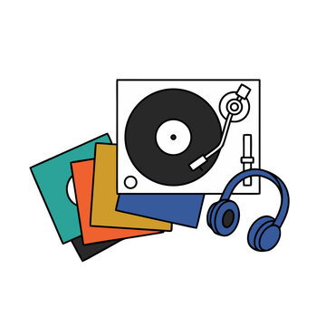 Retro Vinyl Record Music Listening and DJ Setup Concept
