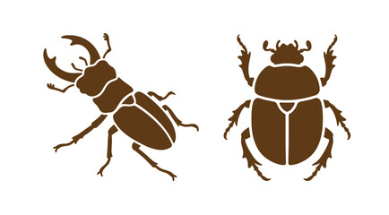 Fototapeta premium Brown set showing a stag beetle and a scarab beetle, isolated on a white background, for insect and, nature themes
