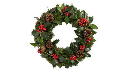 Round green festive Christmas wreath frame decoration isolated on transparent background. © JackWatson