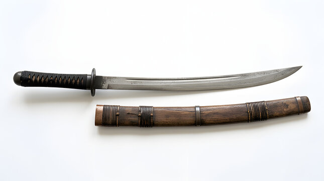 Antique Japanese Wakizashi Sword with Wooden Scabbard.