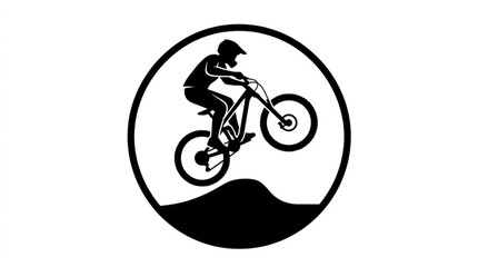 Fototapeta premium Mountain bike rider silhouette jumping over hill inside circular frame icon