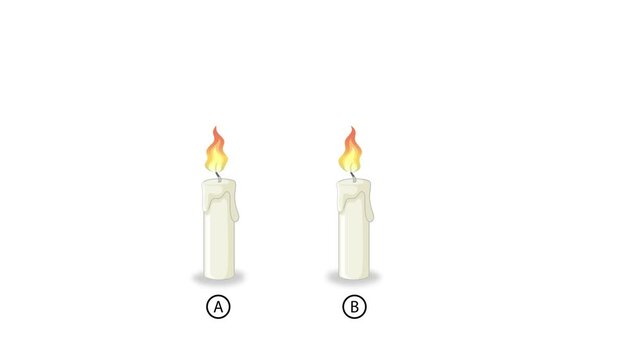 A motion graphic showing a science experiment demonstrating how a burning candle extinguishes when covered by an inverted glass jar.