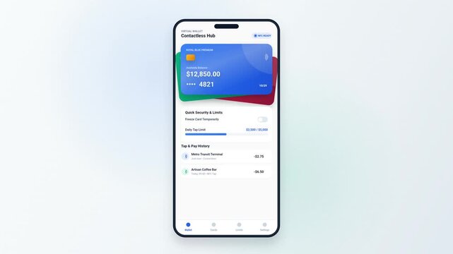 Mobile Banking Wallet App Interface Displaying Digital Credit Card Payment