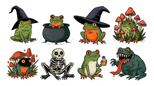 Halloween witch frogs spooky mushroom sticker collection