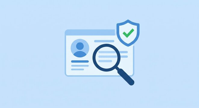 Customer due diligence symbol with ID check, compliance review, profile screening, and approval workflow.