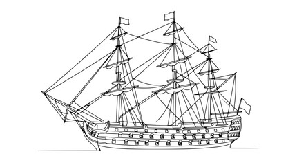 Sailing Ship Illustration - Vintage Naval Vessel Line Art © Gege