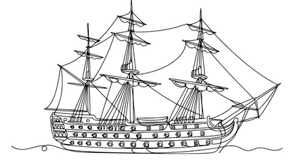 Sailing ship drawing, vintage frigate, isolated on transparent background © Gege