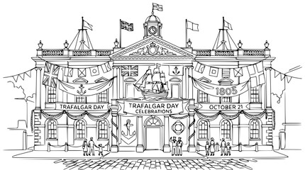 Obraz premium Trafalgar Day Celebrations Building Line Art Isolated
