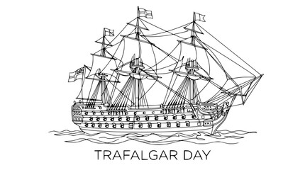 Hand-drawn sketch of historic sailing ship, HMS Victory, Trafalgar Day celebration © Gege