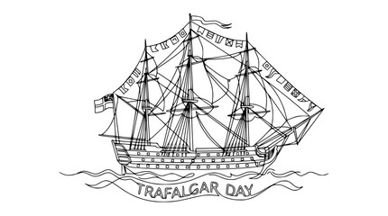 Sailing Ship Illustration, Trafalgar Day Doodle Art, Nautical Vessel © Gege