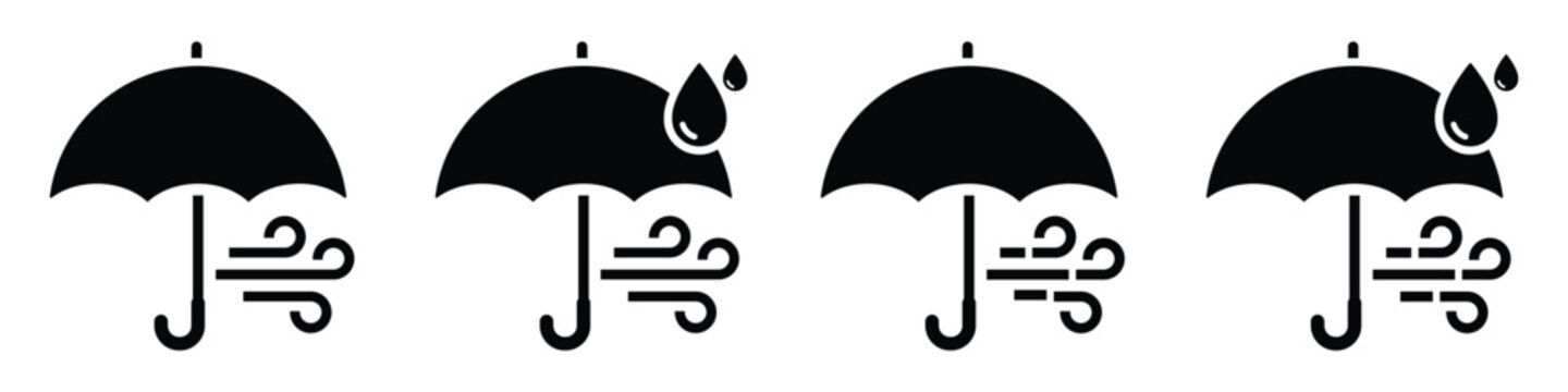 Wind strength and rain umbrella icon illustration