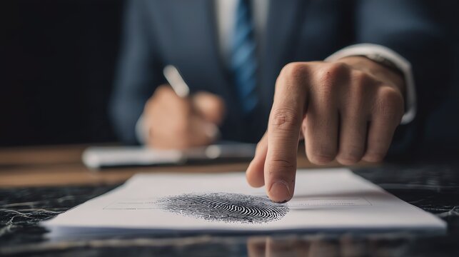 Fingerprint verification on official document.