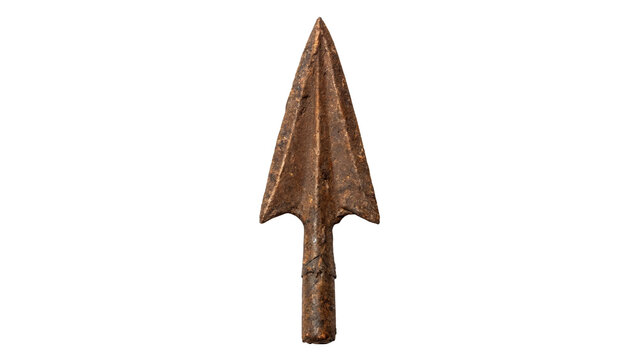 Ancient stone arrowhead weapon artifact isolated on transparent background