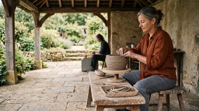 A participant builds a coil vessel in quiet reflection