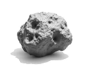 Rocky asteroid halftone meteorite meteoroid boulder cratered stone astronomy outer space celestial rock vintage monochrome graphic vector illustration © Josnara