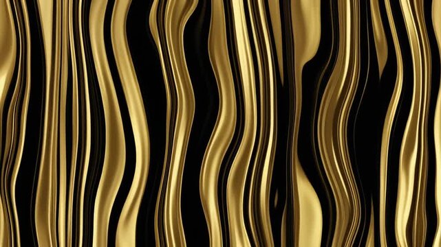 Elegant Gold and Black Liquid Marble Background with Flowing Vertical Stripes, Luxurious Metallic Abstract Pattern