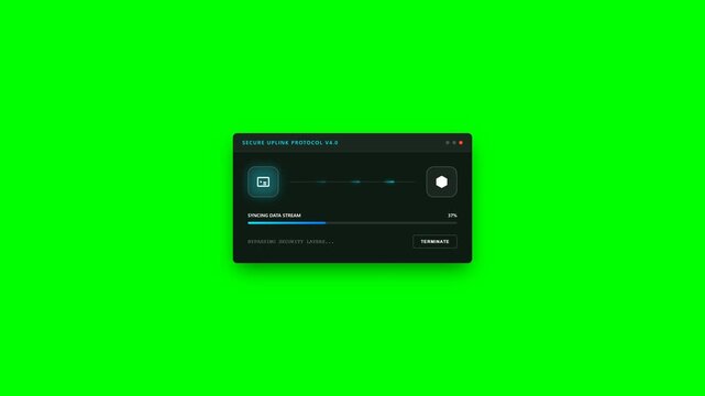 Diagnostic panel running a scanning sequence over a vibrant green screen background.