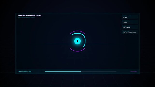 HUD interface element featuring a circular scanner animation on a dark background.