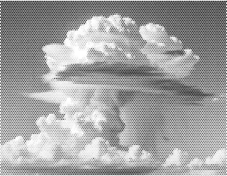 Cumulonimbus cloud halftone thunderhead anvil storm tower mushroom weather meteorology atmosphere vintage monochrome graphic vector illustration