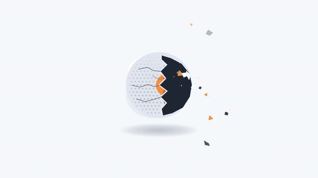 Pixelated globe breaking apart into small pieces, digital data loss, information fragmentation