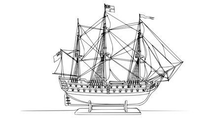 Vintage Sailing Ship Illustration, Line Art, Isolated © Ipung