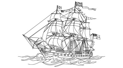Vintage Sailing Ship Illustration on Transparent Background © Ipung