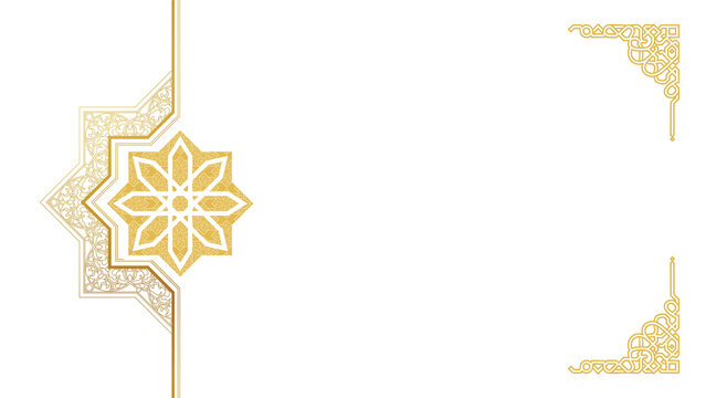 Luxury Islamic gold star pattern background presentation with arabesque corner frames