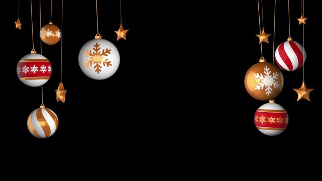 3D realistic christmas ball hanging with christmas ornament on transparent background