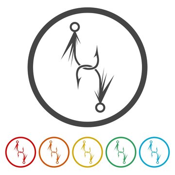 Fly fishing sign icon. Set icons in color circle buttons