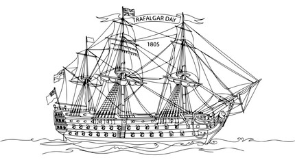 HMS Victory Trafalgar Day 1805 Line Art Isolated © Jajang