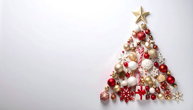 &Aacute;rbol de Navidad formado por adornos rojos, blancos y dorados