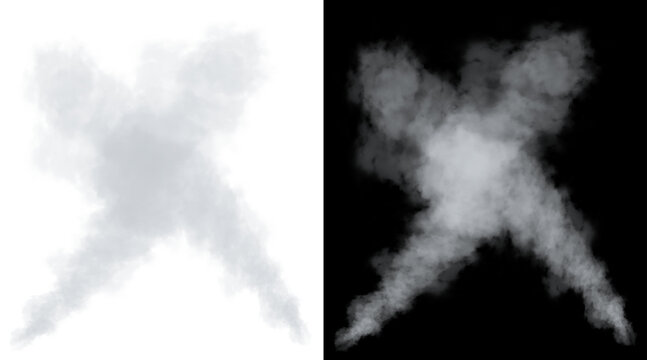 Atmospheric white smoke explosion on black and white backgrounds, realistic steam cloud texture, thick vapor mist overlay for visual effects