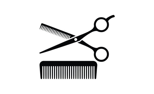 vector hairdressing scissors and comb icon, transparent background symbol for barber salon hairstyling and beauty service branding