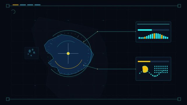 Digital data visualization abstract interface with futuristic charts and analytics on dark background