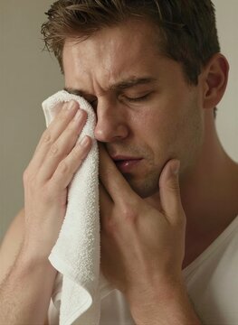 Captures Close Of Adult Male With Fair Skin To In Late Twenties Early Thirties Judging By Signs Aging As Fine Lines Around Eyes