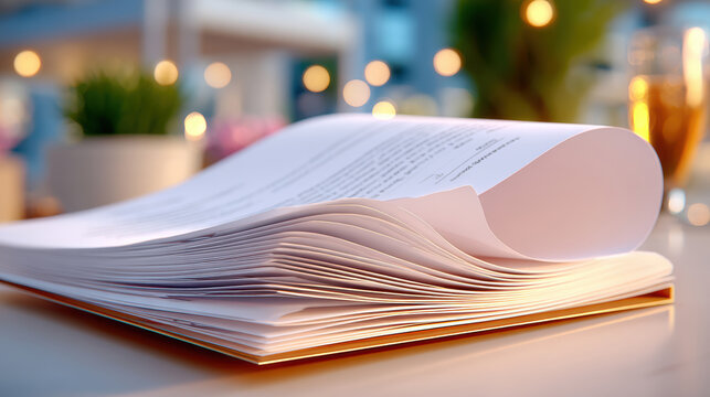 Printed travel expense reports and review documents stacked on a kitchen table for trip budgeting, cost analysis, booking reconciliation, itinerary planning and finance presentation