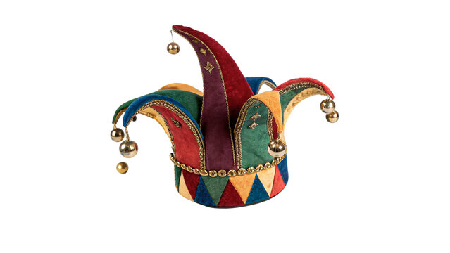Colorful jester hat fool cap isolated on transparent background