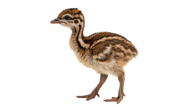 Small brown emu chick standing isolated on transparent background