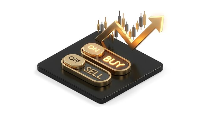 3d illustration of financial trading buttons with stock market chart