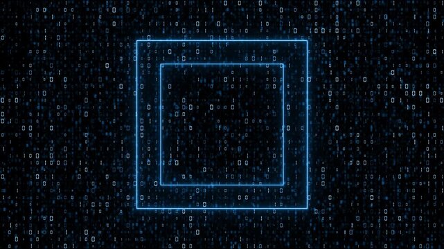 Falling digital digits glowing rectangular frames create a secure data portal effect. programming, privacy, authentication, cloud infrastructure, enterprise security, and advanced computing visuals.