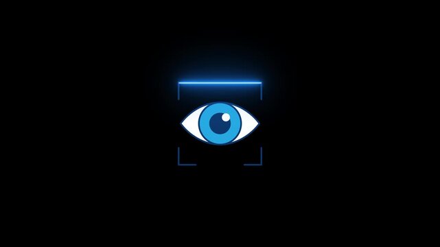 Futuristic Eye Scan Animation Concept for Cyber Security and Facial Recognition Technology. Transparent background. Alpha Channel 4K	