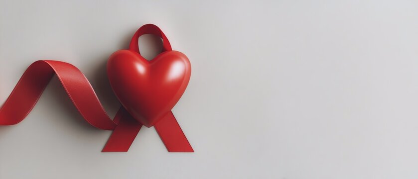 Red heart with ribbon symbolizing love and support.